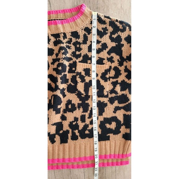 AAKAA Leopard Print Sweater Neon‎ Trim Knit Pullover Animal Print Women's Small - Picture 7 of 7